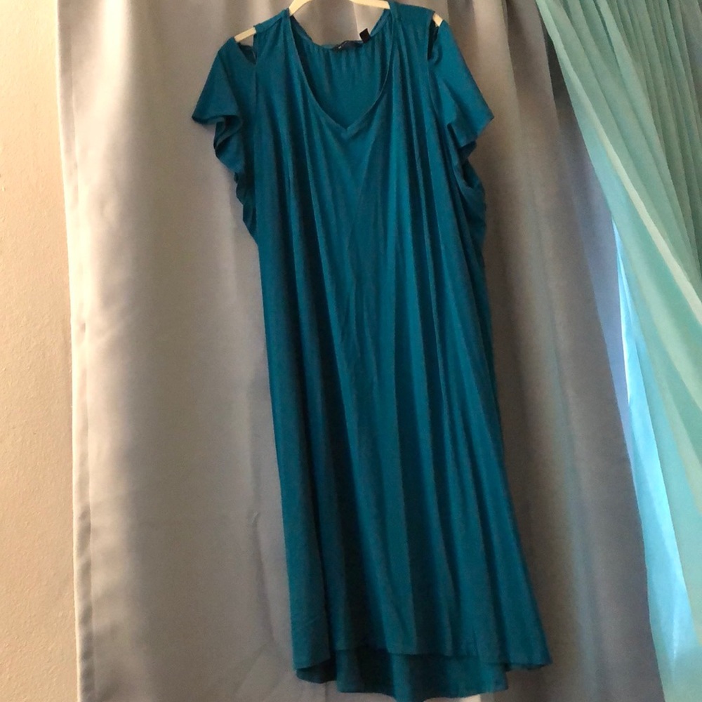 Teal cold shoulder short sleeve dress